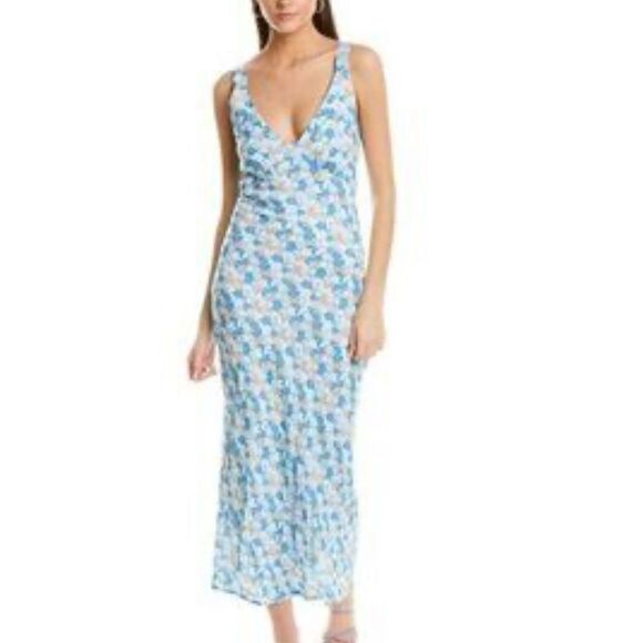 Charlie Holiday Midi Dress XS Blue White Multi Floral Sleeveless V-neck Sundress - Picture 1 of 15
